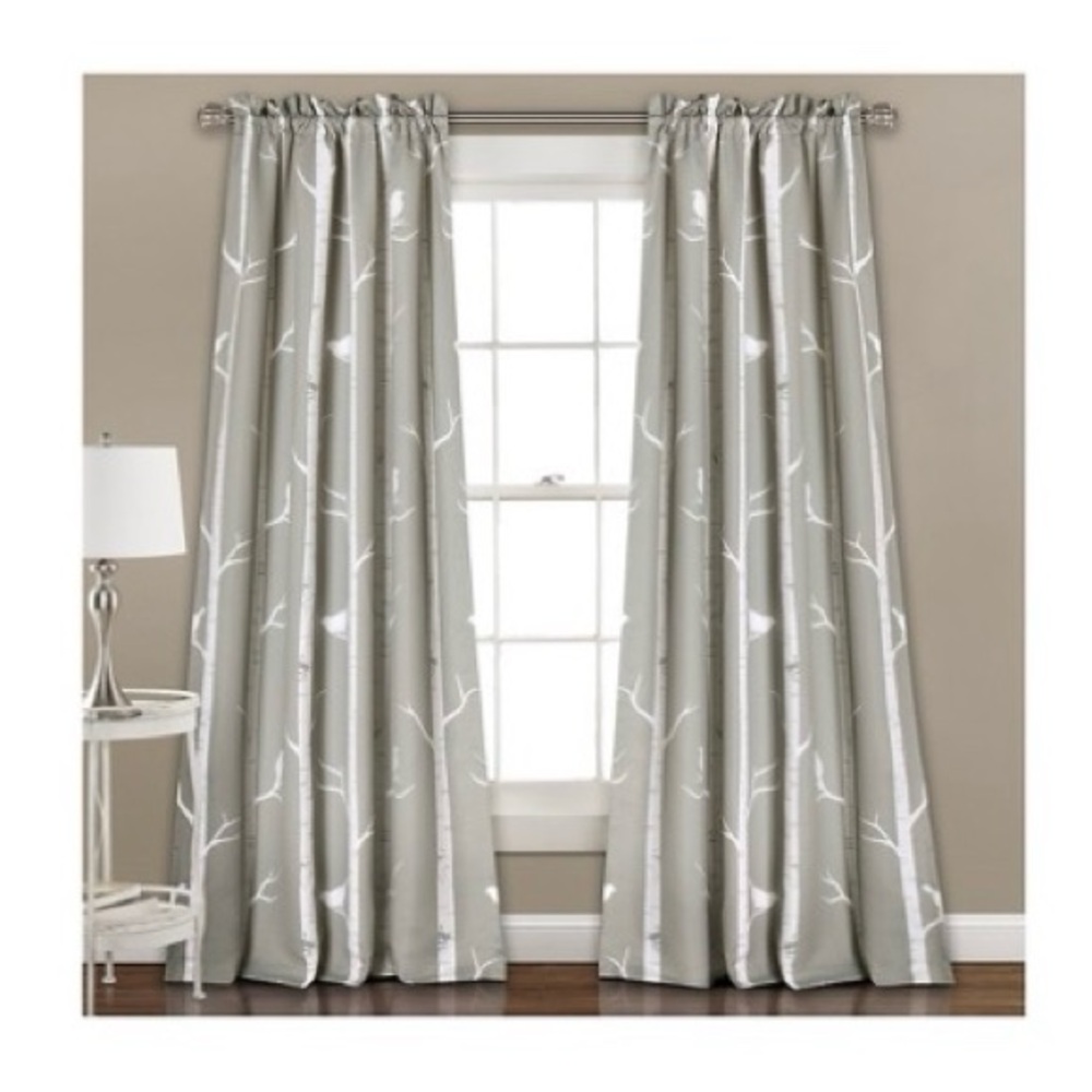Bird on the Tree Pattern Gray Curtains